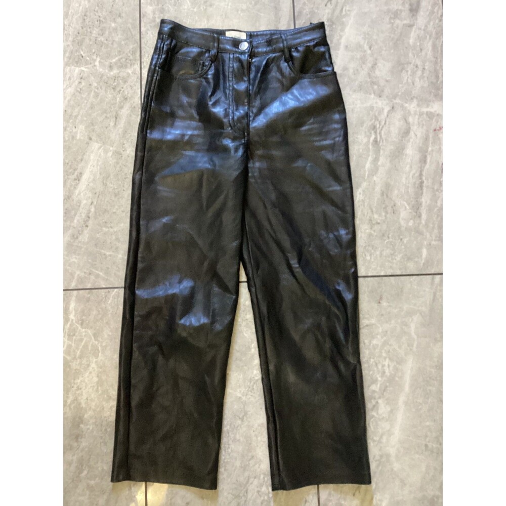 Wilfred Pants Womens 2 Black Faux Leather High Rise Straight Leg Vegan Aritzia